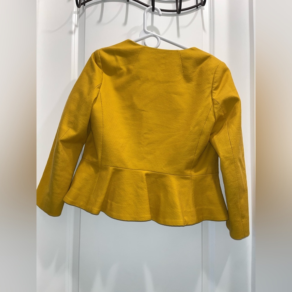 Boden Mustard Yellow Polperro Collarless Peplum Blazer Jacket - Picture 2 of 4